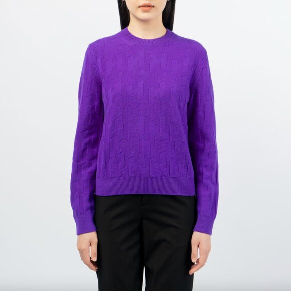 Hermes Violet Purple Knit Wool LS Crew Neck H Sweater size FR 38/6 - Picture 1 of 9